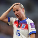 Beth Mead of England reacts during the FIFA Women's World Cup 2027 Qualifier match between England and Ukraine at Hill Dickinson Stadium on June 09, 2026 in Liverpool, England