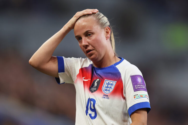 Beth Mead of England reacts during the FIFA Women's World Cup 2027 Qualifier match between England and Ukraine at Hill Dickinson Stadium on June 09...