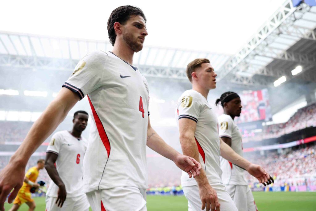 Declan Rice #4 of England prior to the FIFA World Cup 2026 Quarter Final match between Norway and England at Miami Stadium on July 11, 2026 in Miami Gardens, Florida.
