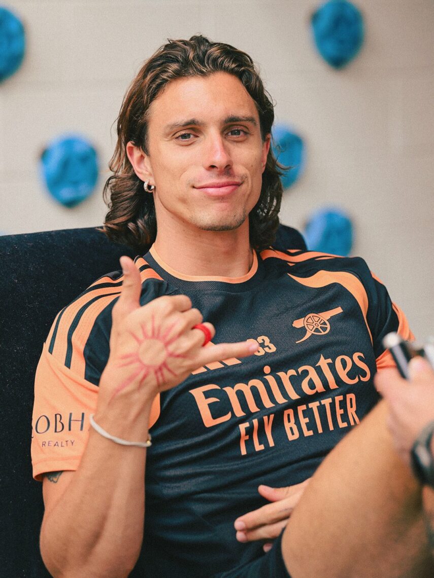 Riccardo Calafiori in training with Arsenal (Photo via Arsenal on Twitter)