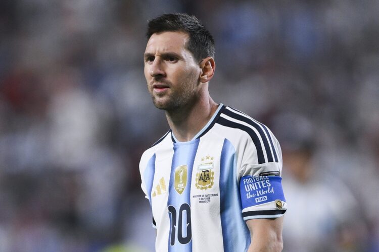 Lionel Messi #10 of Argentina looks on during the FIFA World Cup 2026 Quarter Final match between Argentina and Switzerland at Kansas City Stadium ...