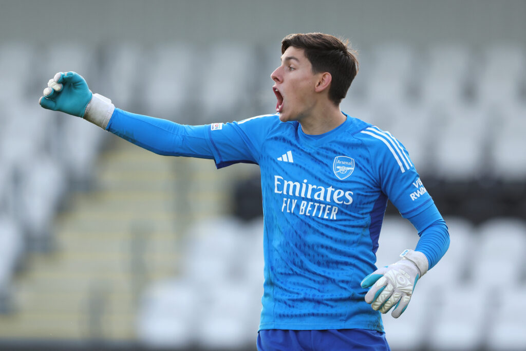 Arsenal 20yo finds new club after rejecting contract 3 Goalkeeper Alexei Rojas of Arsenal in action during the UEFA Youth League match between Arsenal and RC Lens at Meadow Park on November 29, 2023 in Borehamwood
