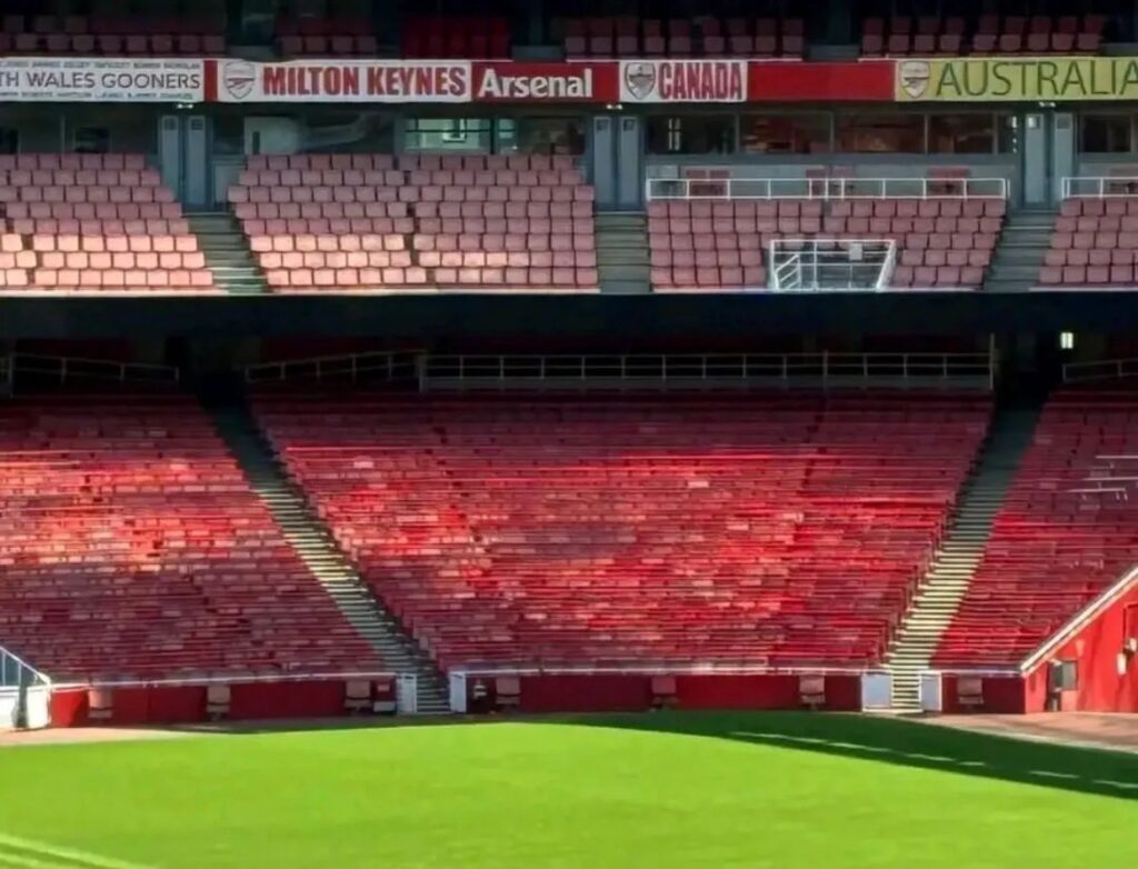 Rail seating being installed at the Emirates Stadium (Photo via Arsenal Fixtures News on Bluesky)