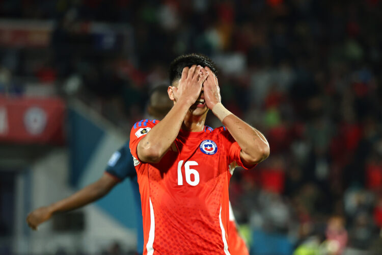 Dario Osorio of Chile reacts during the South of American FIFA World Cup 2026 Qualifier between Chile and Ecuador at Estadio Nacional de Chile on M...