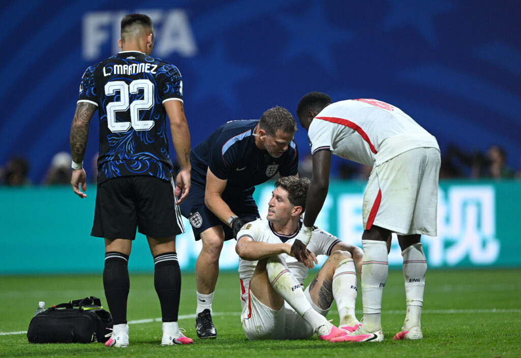 Arsenal consider John Stones offer despite obvious issue 2 John Stones #5 of England is attended to by medical staffs during the FIFA World Cup 2026 Semi Final match between England and Argentina at Atlanta Stadium on July 15