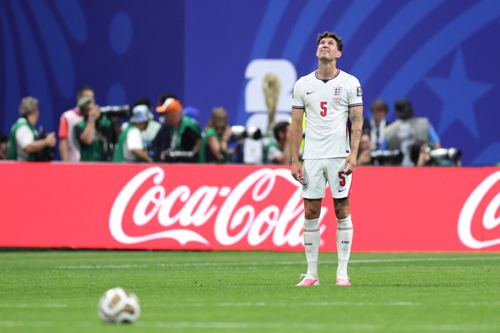 Arsenal consider John Stones offer despite obvious issue 3 John Stones #5 of England reacts during the FIFA World Cup 2026 Semi Final match between England and Argentina