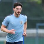 Declan Rice #4 of England participates in an England Training Session during an England World Cup 2026 Camp on July 04, 2026 in Mexico City, Mexico. (Photo by Richard Pelham/Getty Images)