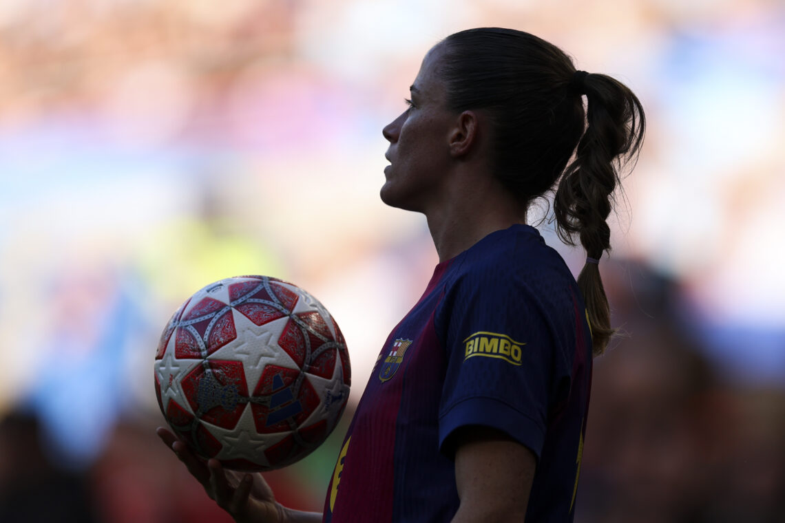 Ona Batlle of FC Barcelona holds a ball during the UEFA Women's Champions League Final 2026 match between FC Barcelona and OL Lyonnes at Ullevaal S...