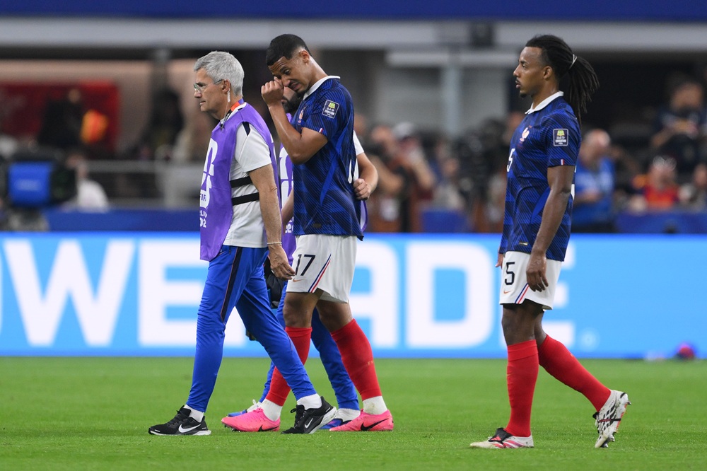 What Saliba said before France injury substitution 1 William Saliba #17 of France walks off the pitch with medical staff after sustaining an injury during the FIFA World Cup 2026 Semi Final match betw...