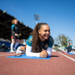 Lisa Baum of Germany smiles during warm up ahead the Women's Under-19 European Qualifier match between Germany and Israel on April 2, 2025 in Torun, Poland.