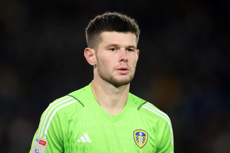Illan Meslier of Leeds United looks on during the Sky Bet Championship match between Leeds United and Queens Park Rangers at Elland Road