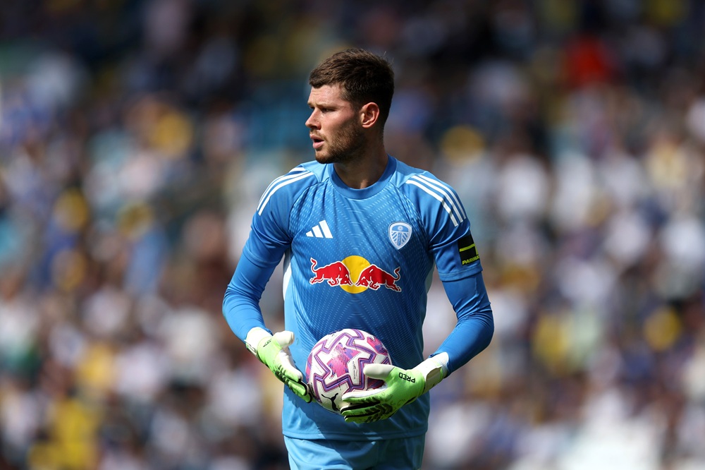 Illan Meslier of Leeds United looks on during the pre-season friendly match between Leeds United and Villarreal CF at Elland Road on August 02, 202...