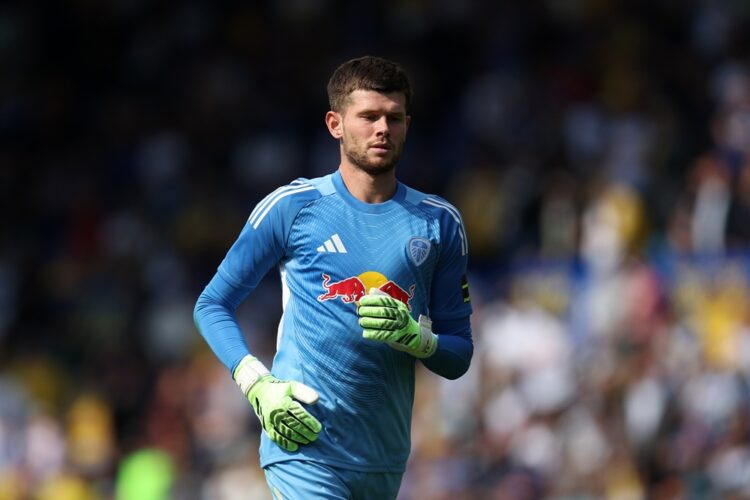 Illan Meslier of Leeds United looks on during the pre-season friendly match between Leeds United and Villarreal CF at Elland Road on August 02, 202...