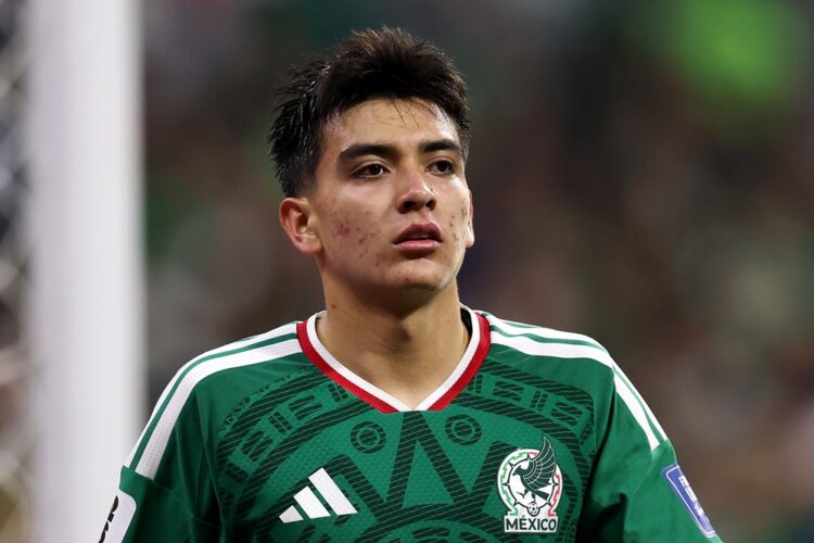 Gilberto Mora #19 of Mexico looks on during the FIFA World Cup 2026 Round Of 32 match between Mexico and Ecuador at Mexico City Stadium on June 30,...