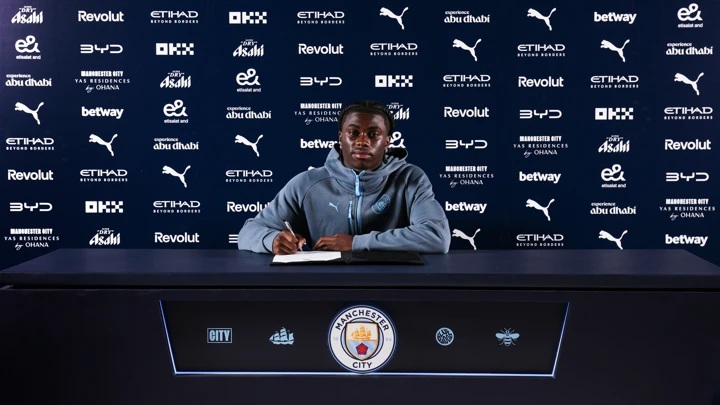 Arsenal target completes transfer to Manchester City 2 Jeremy Monga signing for Manchester City (Photo via ManCity.com)