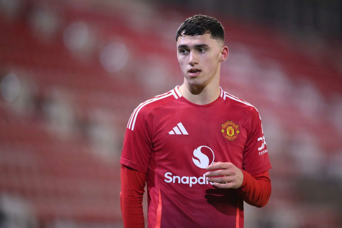James Scanlon of Manchester United looks on during the The FA Youth Cup 5th Round match between Manchester United and Chelsea  at Leigh Sports Vill...