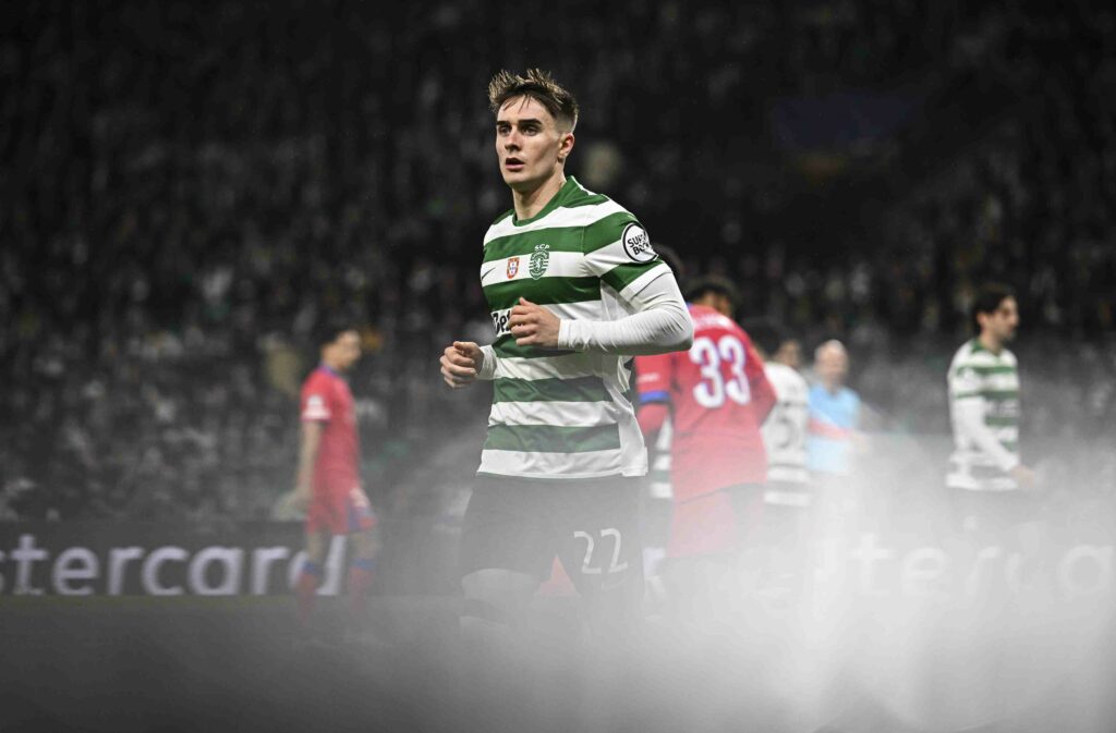 LISBON, PORTUGAL - JANUARY 20: Ivan Fresneda of Sporting Clube de Portugal in action during the UEFA Champions League 2025/26 League Phase MD7 match between Sporting Clube de Portugal and Paris Saint-Germain at Estadio Jose Alvalade on January 20, 2026 in Lisbon, Portugal. (Photo by Octavio Passos/Getty Images)