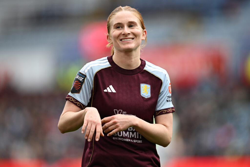 BIRMINGHAM, ENGLAND - MARCH 15: Jenna Nighswonger of Aston Villa during the Barclays Women's Super League match between Aston Villa and Manchester City at Villa Park on March 15, 2026 in Birmingham, England. (Photo by Gareth Copley/Getty Images)