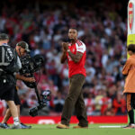 LONDON, ENGLAND - AUGUST 21: New signing Ezri Konsa of Arsenal acknowledges the fans as he is introduced before the Premier League 2026/27 match between Arsenal FC and Coventry City at Emirates Stadium on August 21, 2026 in London, England. (Photo by Julian Finney/Getty Images)