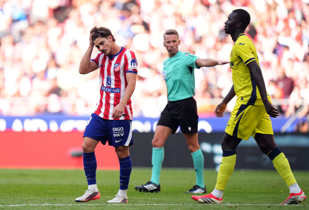 MADRID, SPAIN - AUGUST 23: Julian Alvarez of Atletico de Madrid reacts during the LaLiga EA Sports 2026/27 match between Atletico de Madrid and Villarreal CF at Riyadh Air Metropolitano on August 23, 2026 in Madrid, Spain. (Photo by Angel Martinez/Getty Images)