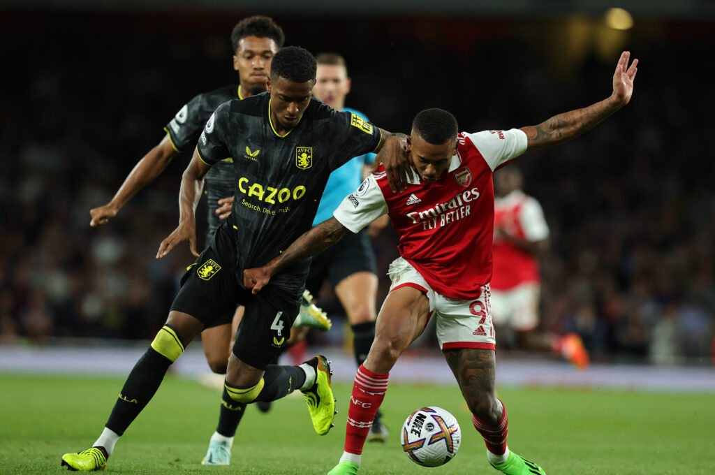 Arsenal target faces £60m transfer hurdle 3 LONDON, ENGLAND - AUGUST 31: Gabriel Jesus of Arsenal is held by Ezri Konsa during the Premier League match between Arsenal FC and Aston Villa at Emirates Stadium on August 31, 2022 in London, England. (Photo by David Rogers/Getty Images)