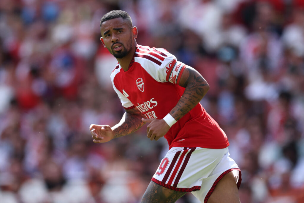 LONDON, ENGLAND - AUGUST 09: Gabriel Jesus of Arsenal during the pre-season friendly match between Arsenal FC and Borussia Dortmund at Emirates Stadium on August 09, 2026 in London, England. (Photo by Justin Setterfield/Getty Images)