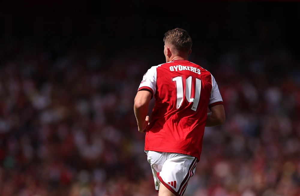 Arsenal's Gyokeres taken aback by Community Shield question 4 Viktor Gyokeres of Arsenal during the during the pre-season friendly match between Arsenal FC and Borussia Dortmund at Emirates Stadium on August 09, 2026 in London, England. (Photo by Alex Pantling/Getty Images)