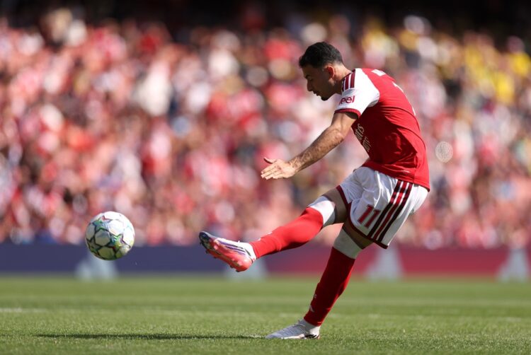 Gabriel Martinelli of Arsenal takes a penalty in the shoot-out during the during the pre-season friendly match between Arsenal FC and Borussia Dort...