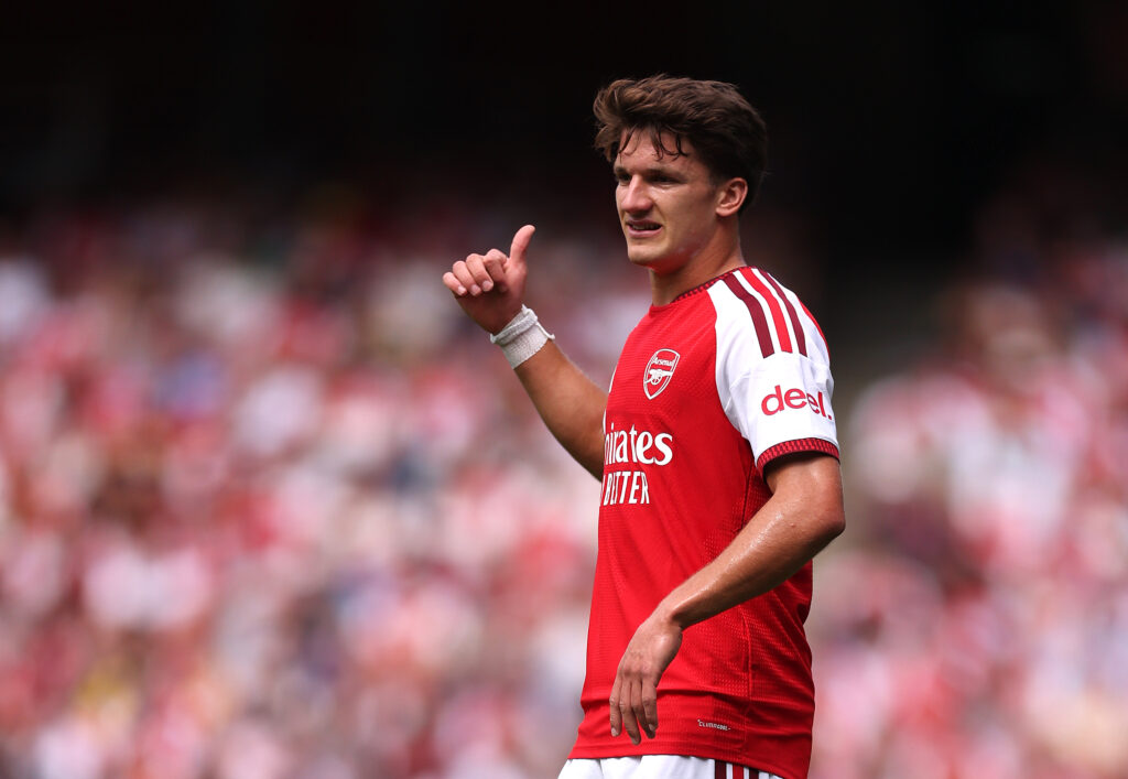 LONDON, ENGLAND - AUGUST 09: Christos Tzolis of Arsenal during the pre-season friendly match between Arsenal FC and Borussia Dortmund at Emirates Stadium on August 09, 2026 in London, England. (Photo by Alex Pantling/Getty Images)