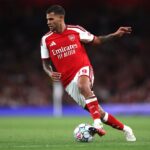 Bruno Guimaraes of Arsenal during the pre-season friendly match between Arsenal FC and Como Calcio at Emirates Stadium on August 12, 2026 in London, England. (Photo by Alex Pantling/Getty Images)