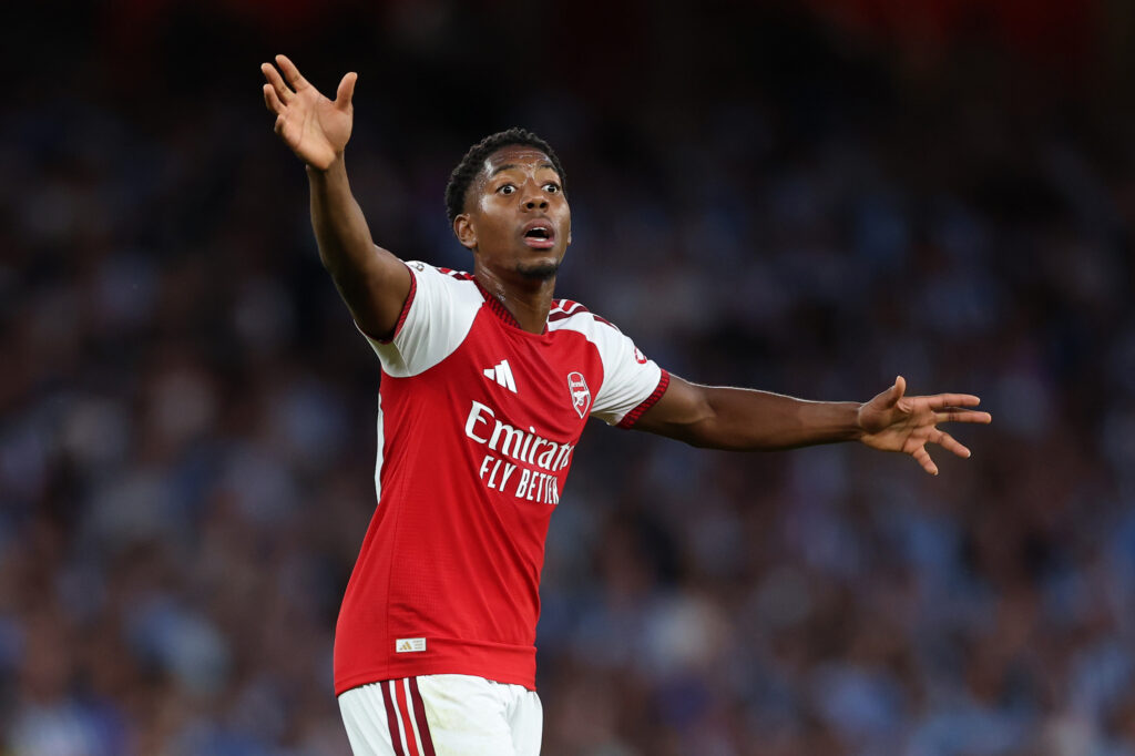 LONDON, ENGLAND - AUGUST 21: Myles Lewis-Skelly of Arsenal during the Premier League 2026/27 match between Arsenal FC and Coventry City at Emirates Stadium on August 21, 2026 in London, England. (Photo by Justin Setterfield/Getty Images)