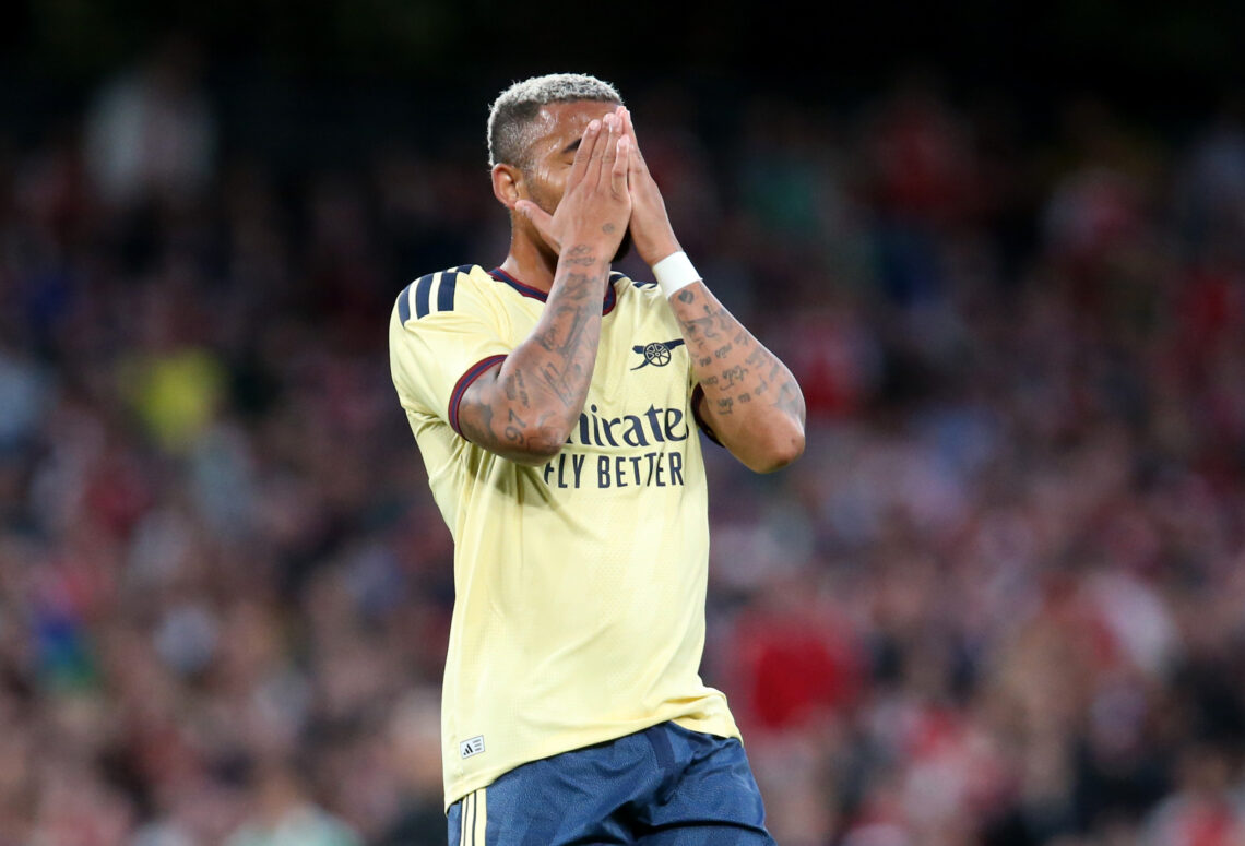 DUBLIN, IRELAND - AUGUST 05: Gabriel Jesus of Arsenal FC reacts during the pre-season friendly match between Arsenal FC and Real Betis Balompie at ...
