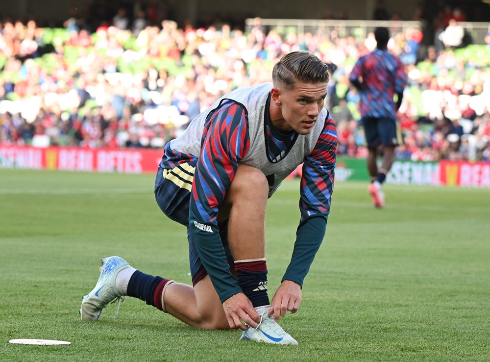 Arsenal's Gyokeres taken aback by Community Shield question 3 Viktor Gyökeres of Arsenal is pictured during the pre game warm up before the pre-season friendly match between Arsenal FC and Real Betis Balompie at Aviva Stadium on August 5, 2026 in Dublin, Ireland. (Photo by Charles McQuillan/Getty Images)