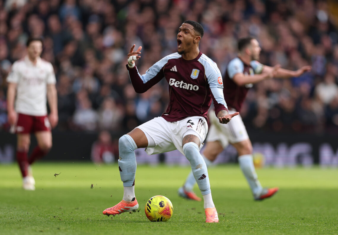 BIRMINGHAM, ENGLAND - DECEMBER 06: Ezri Konsa of Aston Villa reacts during the Premier League match between Aston Villa and Arsenal at Villa Park o...