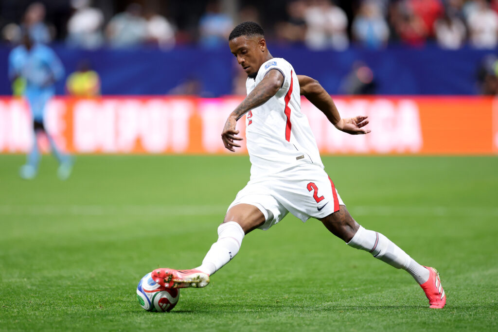 Arsenal target faces £60m transfer hurdle 4 ATLANTA, GEORGIA - JULY 01: Ezri Konsa #2 of England controls the ball during the FIFA World Cup 2026 Round Of 32 match betweenEngland and Congo DR at Atlanta Stadium on July 01, 2026 in Atlanta, Georgia. (Photo by Darrian Traynor/Getty Images)