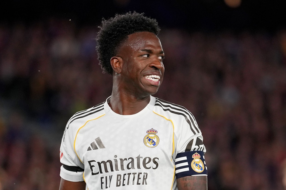 Vinicius Junior of Real Madrid reacts during the LaLiga EA Sports match between FC Barcelona and Real Madrid CF at Spotify Camp Nou on May 10, 2026...