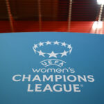 MUNICH, GERMANY - OCTOBER 16: The UEFA Women's Champions League logo is seen prior to the UEFA Women's Champions League 2025/26 league phase match between FC Bayern München and Juventus FC at FCB Campus on October 16, 2025 in Munich, Germany. (Photo by Sebastian Widmann/Getty Images)