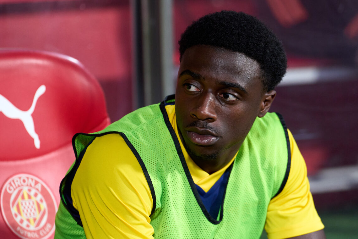 GIRONA, SPAIN - AUGUST 01: Ismeal Kabia of Arsenal FC looks on from the bench prior to the pre-season friendly match between Girona FC and Arsenal ...
