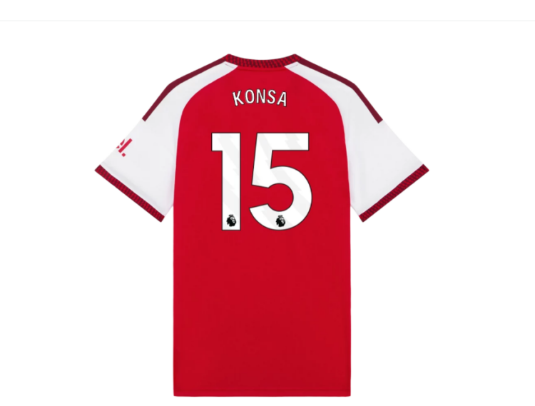 Mocked up Arsenal shirt with Konsa 15 on the back