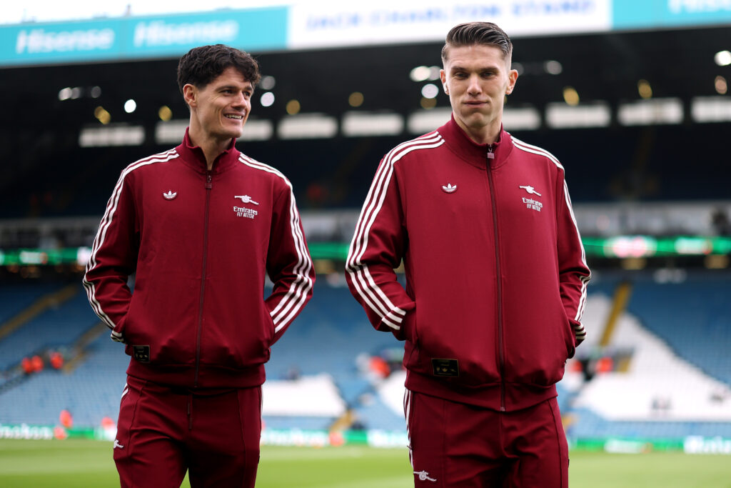Christian Norgaard leaves Arsenal for Everton 4 LEEDS, ENGLAND - JANUARY 31: Christian Norgaard and Viktor Gyoekeres of Arsenal inspect the pitch prior to the Premier League match between Leeds United and Arsenal at Elland Road on January 31, 2026 in Leeds, England. (Photo by Carl Recine/Getty Images)
