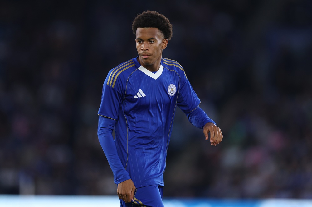 Louis Page of Leicester looks on during the Sky Bet Championship match between Leicester City and Birmingham City at The King Power Stadium on August 29, 2025 in Leicester, England. (Photo by Michael Regan/Getty Images)