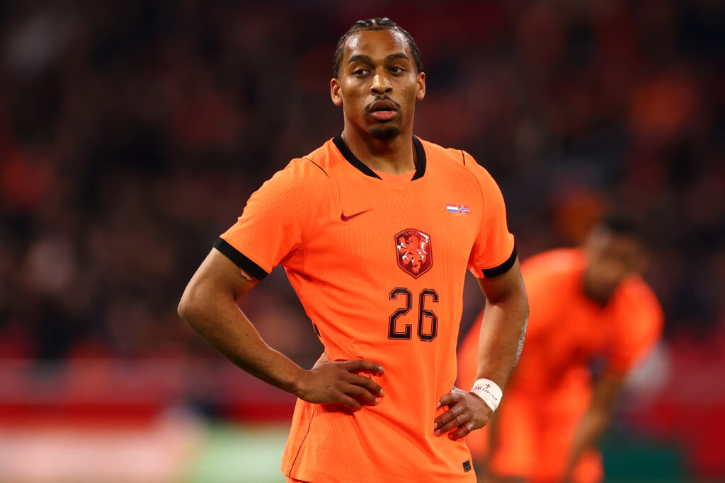 AMSTERDAM, NETHERLANDS - MARCH 27: Quinten Timber of Netherlands in action during the International Friendly match between Netherlands and Norway at Johan Cruijff Arena on March 27, 2026 in Amsterdam, Netherlands. (Photo by Dean Mouhtaropoulos/Getty Images)