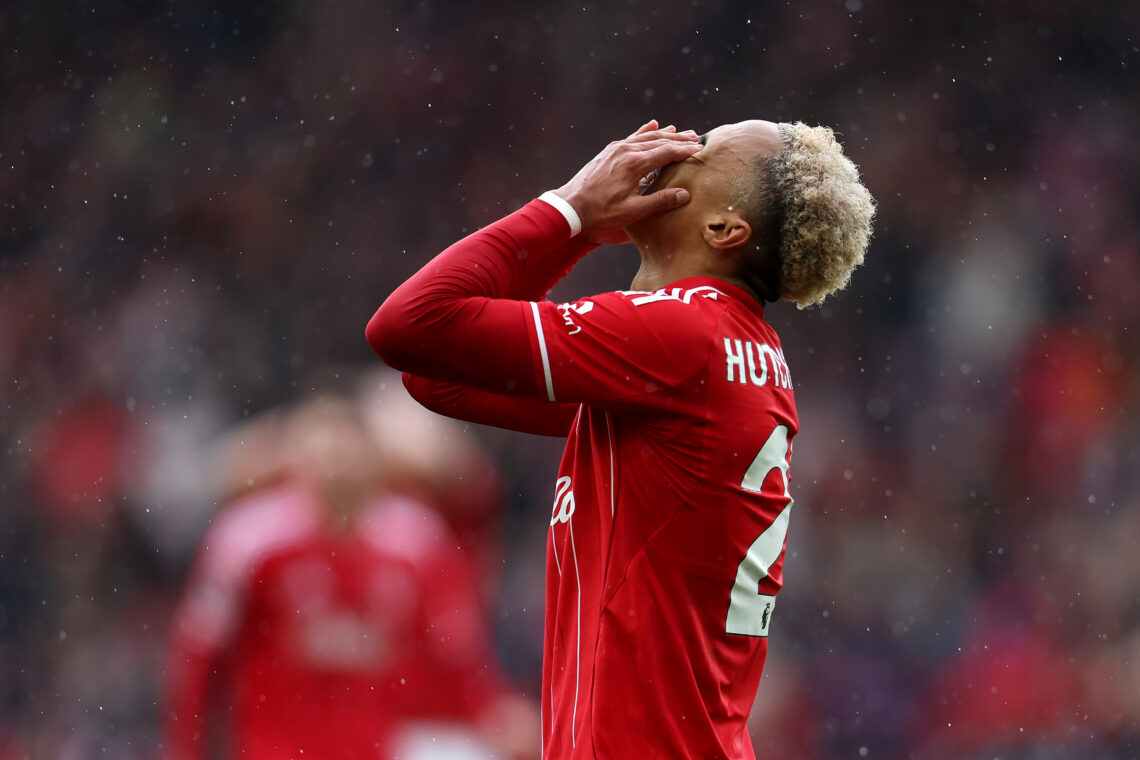 NOTTINGHAM, ENGLAND - MARCH 15: Omari Hutchinson of Nottingham Forest reacts during the Premier League match between Nottingham Forest and Fulham a...