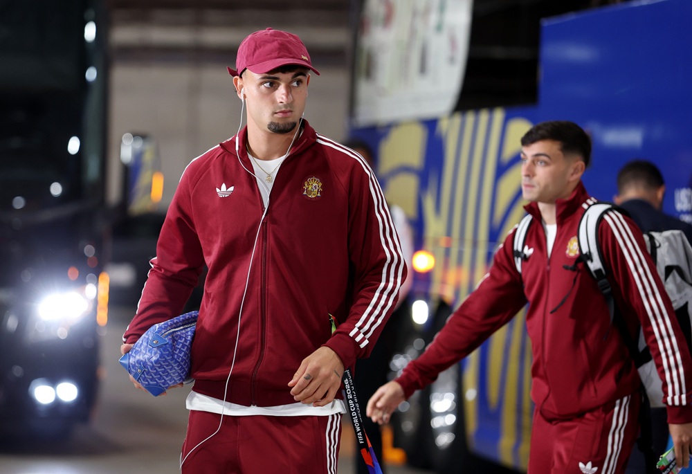 Marc Pubill #2 of Spain arrives at the stadium before the FIFA World Cup 2026 Round of 16 match between Portugal and Spain at Dallas Stadium on July 06, 2026 in Arlington, Texas. (Photo by Florencia Tan Jun/Getty Images)