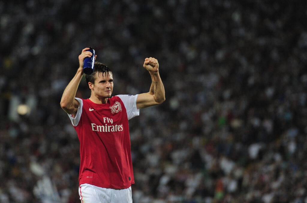 Ex-Arsenal fan favourite announces retirement at 34 4 UDINE, ITALY - AUGUST 24: Carl Jenkinson of Arsenal celebrates victory during the UEFA Champions League play-off second leg match between Udinese Calcio and Arsenal FC at the Stadio Friuli on August 24, 2011 in Udine, Italy. (Photo by Jamie McDonald/Getty Images)