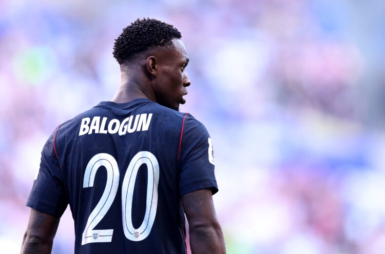 SEATTLE, WASHINGTON - JULY 06: Folarin Balogun #20 of the United States looks on during the FIFA World Cup 2026 Round of 16 match between USA and B...