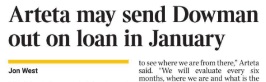 Arteta responds to Max Dowman January loan questions 3 Arteta may send Dowman out on loan in January - The Times 19 September 2026