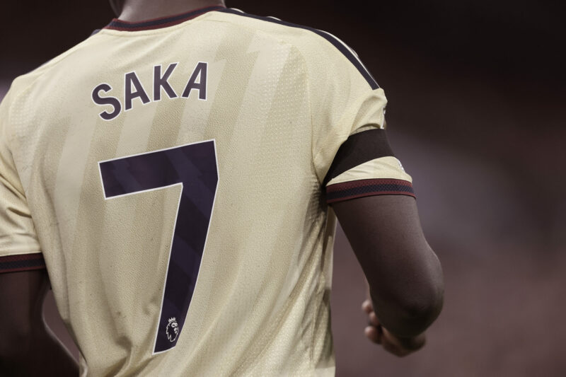 Bukayo Saka of Arsenal during the Premier League 2026/27 match between Aston Villa FC and Arsenal FC at Villa Park on August 31, 2026 in Birmingham...
