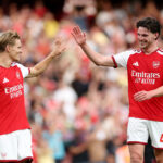 LONDON, ENGLAND - SEPTEMBER 06: Martin Odegaard and Declan Rice of Arsenal celebrate after the Premier League 2026/27 match between Arsenal FC and Chelsea FC at Emirates Stadium on September 06, 2026 in London, England. (Photo by Justin Setterfield/Getty Images)