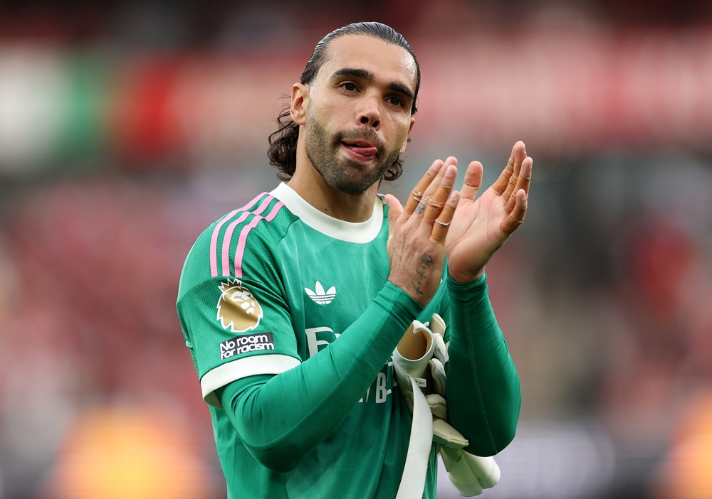 David Raya of Arsenal celebrates after the Premier League 2026/27 match between Arsenal FC and Chelsea FC at Emirates Stadium on September 06, 2026 in London, England. (Photo by Justin Setterfield/Getty Images)